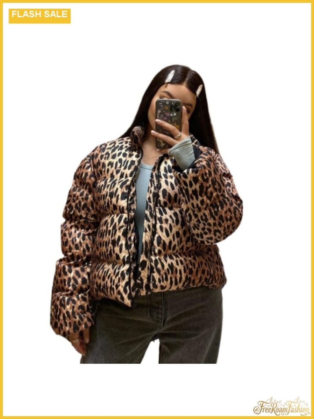 Women's Quilted Lightweight Zip Up Puffer Jacket Leopard Print Winter Coat